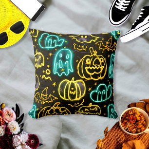 Coussin Neon Éffrayant Halloween Ghost Bats Motif Citrouil