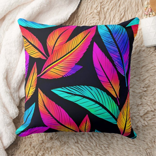 Coussin Neon Feather Motif Art Vibrant (Couverture)