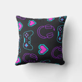 Coussin Neon Gamer Controller and Hearts Pattern (Verso)