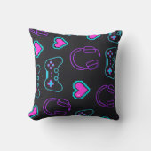 Coussin Neon Gamer Controller and Hearts Pattern (Recto)