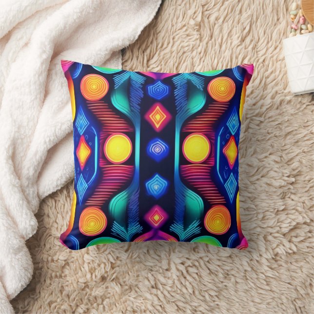 Coussin Neon Geometry Mandala Art (Couverture)