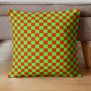 Coussin Neon Green et Red À damiers Checkerboard Vintage