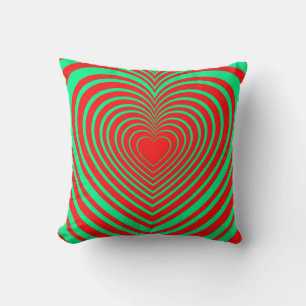 Coussin Neon Green Red Hypnotic Heart Love Motif