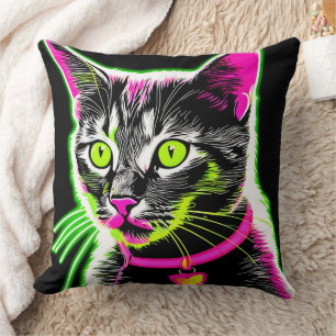 Coussin Neon Kitty Feline Art