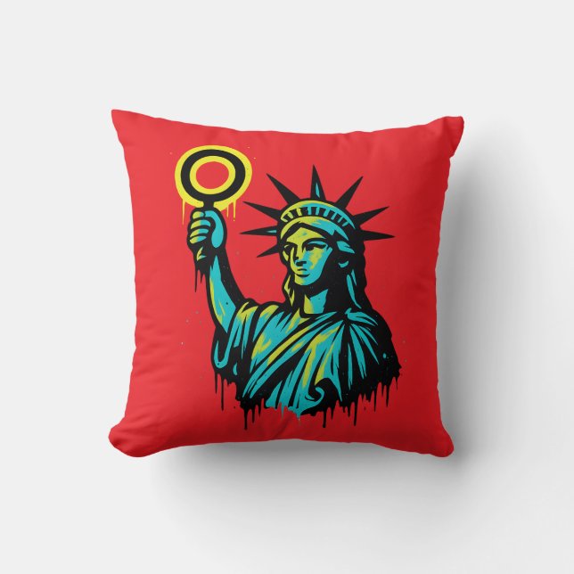 Coussin Neon Liberty — Statue de la Liberté de style graff (Recto)