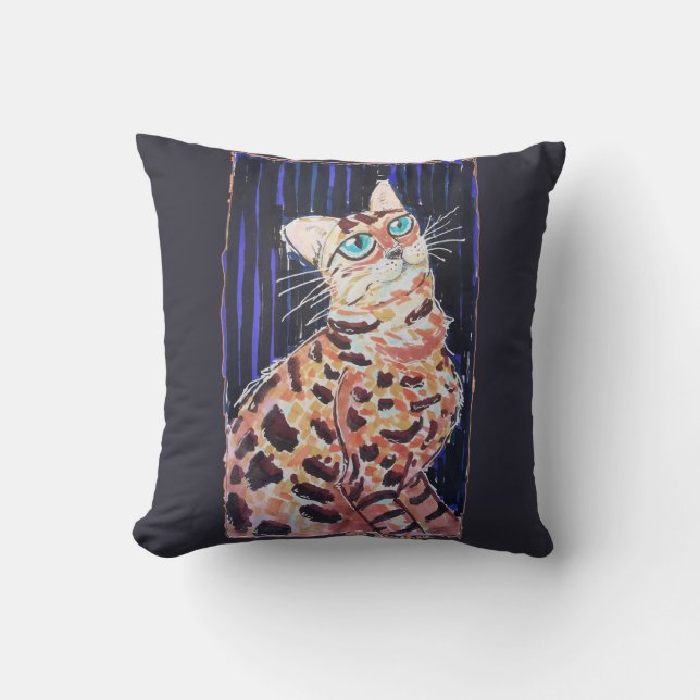 Coussin Neon Noir Bengal Cat (Recto)