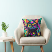 Coussin ✨ Neon Psychedelic Cat – Pop Art Design 🎨🐱 (Chaise)