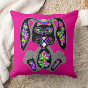 Coussin Neon Rainbow Sugar Skull Bunny