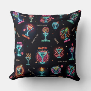 Coussin Neon Sign Space Age Atomic Martini Cocktails Impri