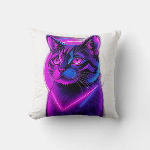 Coussin Neon Synthwave Cat Art