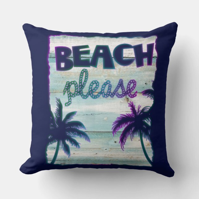 Coussin Neon Tropical Beach Bois Vacances Palmiers (Recto)