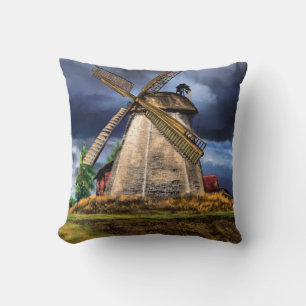 Coussin Netherlands Windmill Landscape Throw Pillow