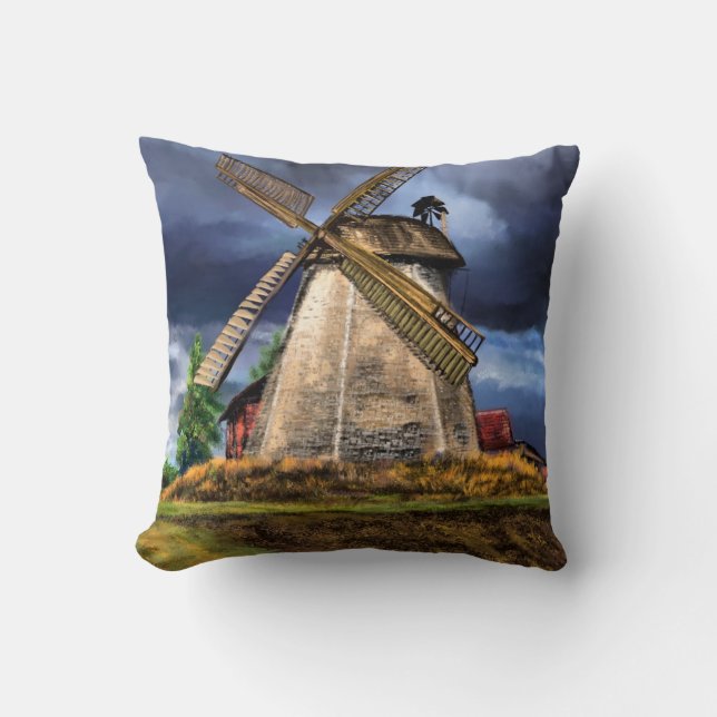 Coussin Netherlands Windmill Landscape Throw Pillow (Recto)
