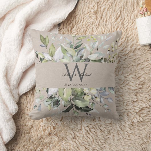 Coussin Neual Greenery Monogram Wedding Keepsake (Couverture)
