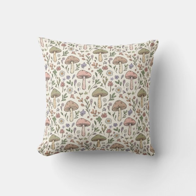 Coussin Neutral Aesthetic Mushroom Fungi Seamless Pattern (Recto)