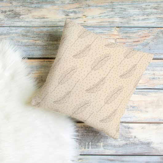Coussin Neutral Boho Feather Pattern Throw Pillow