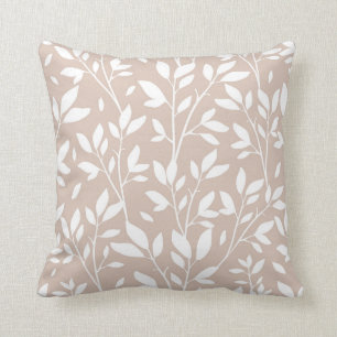Coussin Neutral Tan White Leaf Farmhouse Pays Motif
