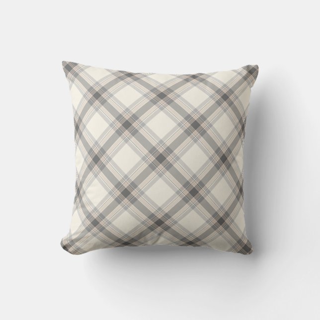 Coussin neutre de plaid de ferme dans gris, (Recto)