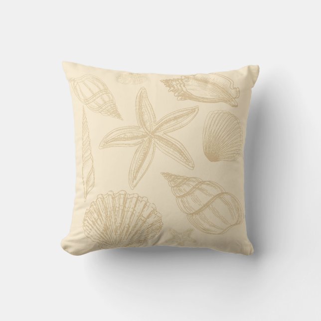 Coussin Neutre Tan Beige Seashell Shells Beach House (Recto)