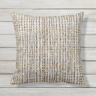 Coussin Neutre tissé Look Motif Faux Linen Gris Brown