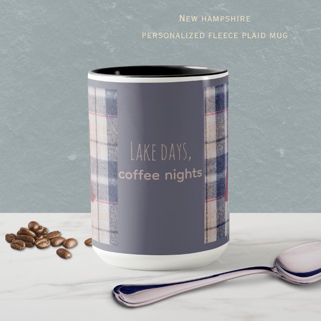 Coussin New Hampshire Plaid | New England Throw Pillow (Plaid New Hampshire mug wtih the state outline. Lake Days, coffee nights or personalize it!)