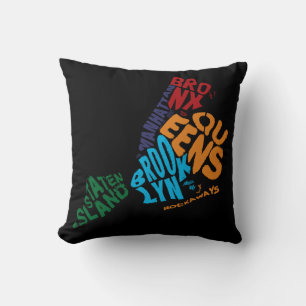 Coussin New York City 5 Boroughs Word Art Map