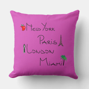Coussin New York, Paris, Londres, Miami