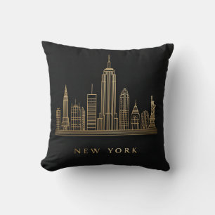 Coussin New York Skyline Gold Line Art