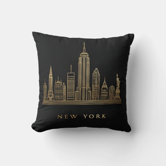 Coussin New York Skyline Gold Line Art (Recto)