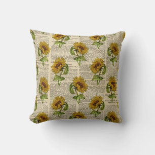 Coussin Newsprint de tournesol vintage