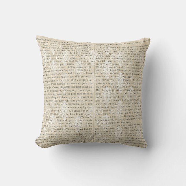 Coussin Newsprint Vintage blanc damassé (Recto)