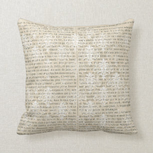 Coussin Newsprint Vintage blanc damassé