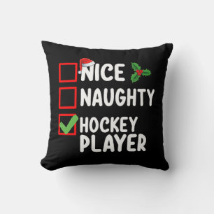 Coussin Nice Naughty Joueur de hockey Liste de Noël Père N