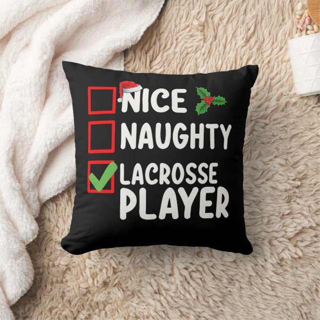 Coussin Nice Naughty Lacrosse Lecteur Liste de Noël (Couverture)