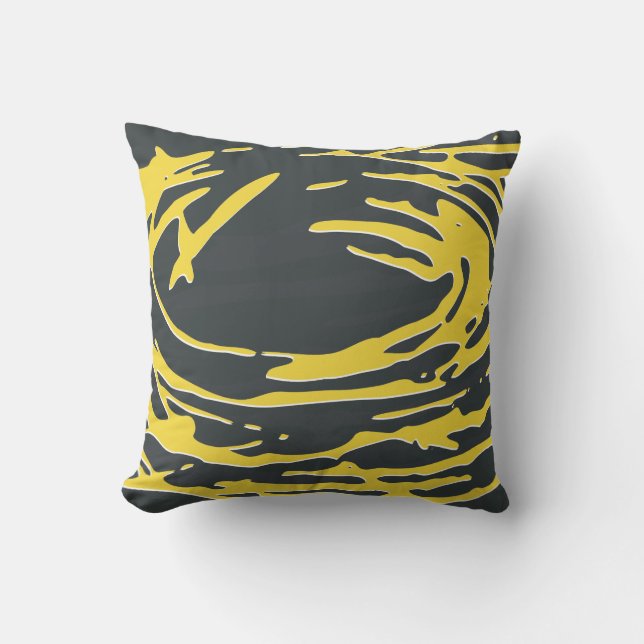 Coussin Nid abstrait dans le gris et le jaune (Recto)