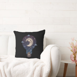 Coussin Night Sky and Cottage Inside a Lightbulb