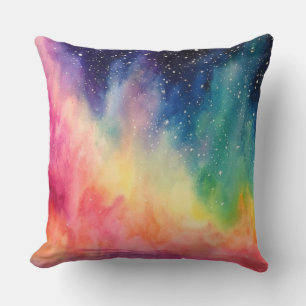 Coussin Night Sky Rainbow Watercolor Art Abstrait