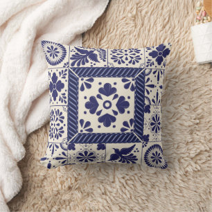 Coussin Nile Blue Mexicain Oiseaux Traditionnels Talavera 