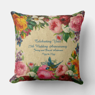 Coussin N'IMPORTE QUEL Anniversaire Mariage Vintage Floral