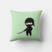 Coussin Ninja minuscule en colère sur vert (Verso)