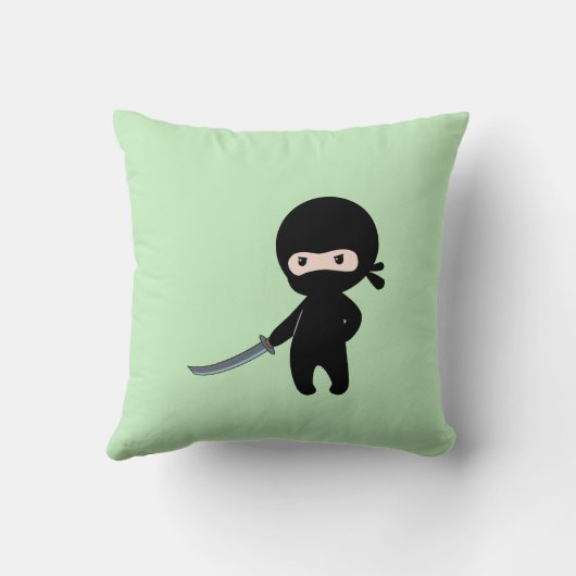 Coussin Ninja minuscule en colère sur vert (Verso)