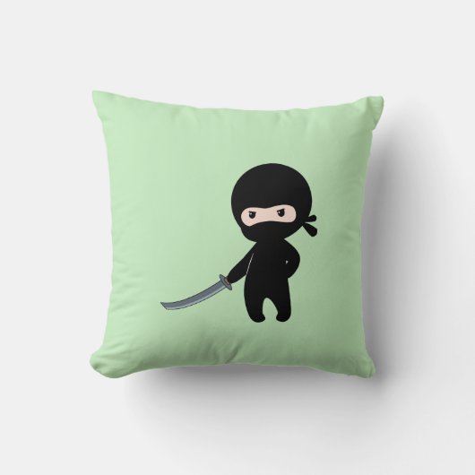 Coussin Ninja minuscule en colère sur vert (Recto)