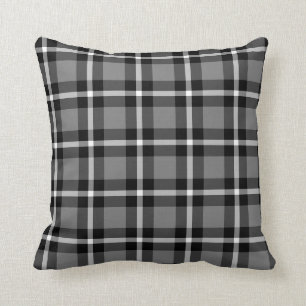 Coussin No. 48 de noir, gris et de blanc de plaid de