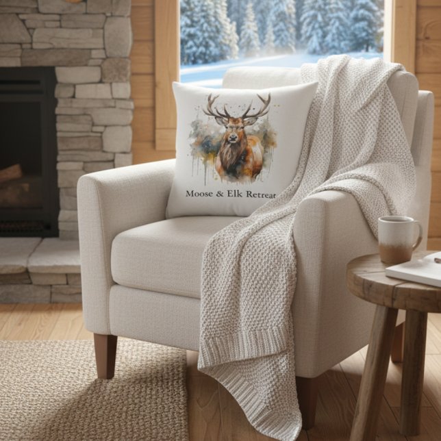 Coussin Noble Antlers : Aquarelle de wapiti de bois, coutu (Créateur téléchargé)