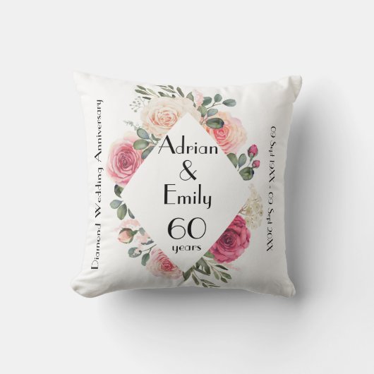 Coussin Noces de Diamant 60 Ans Anniversaire de Mariage Co (Recto)