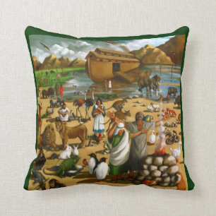 Coussin Noé et l'arche : Peinture originale : Bible