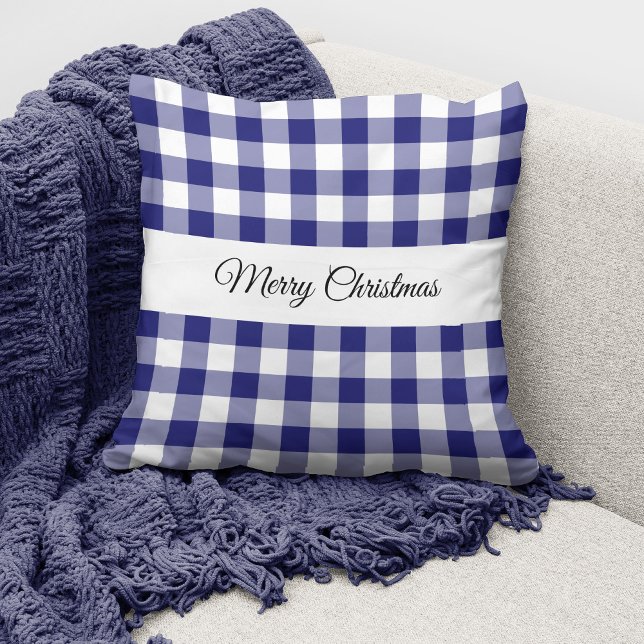 Coussin Noël à carreaux bleus classiques (Créateur téléchargé)
