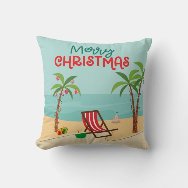 Coussin Noël à la plage (Recto)