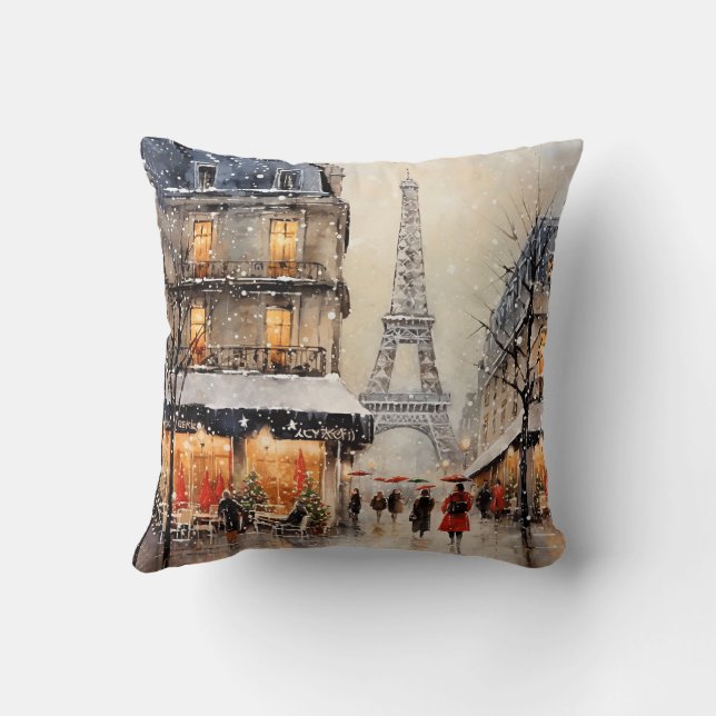 Coussin Noël à Paris, enneigé, (Verso)