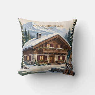 Coussin Noël alpin européen - Hiver enneigé de montagne